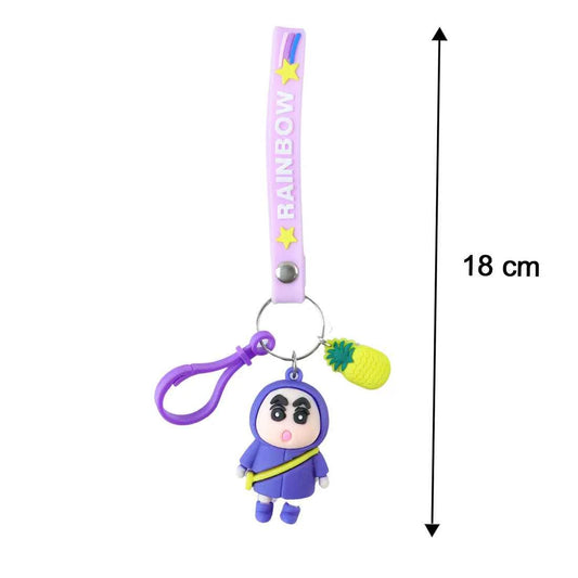Cute Cartoon Doll Keychain with Strap and Pineapple Charm (1 Pc) - Multicolour