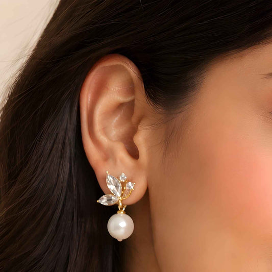 Crystal Butterfly Pearl Drop Earrings ✨
