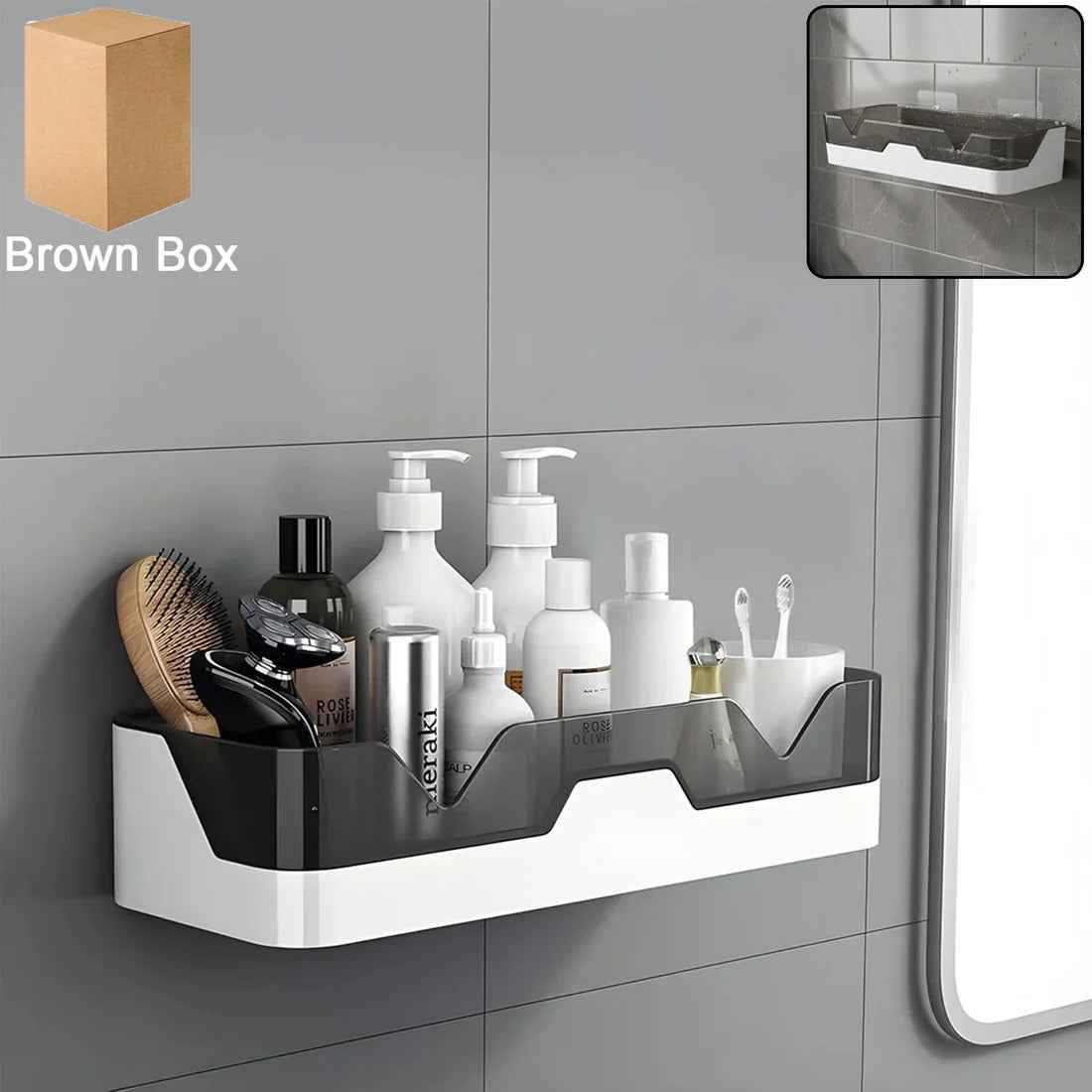 Wall Mounted Adhesive Plastic Storage Shelf for Bathroom & Kitchen (Pack of 2)