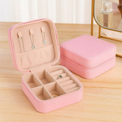 Pink Portable Travel Jewelry Box with Multiple Compartments - 1 pcs