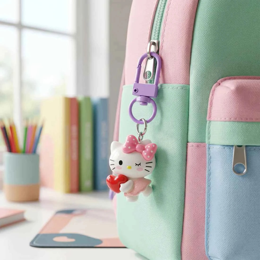 Cartoon Keychain with Heart and Bow (1 Pc)