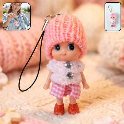 Cute Mini Doll Keychain with Soft Knitted Cap – Mixed Colors - 1 pcs