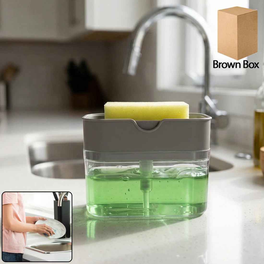 Liquid Soap Dispenser with Sponge Holder for Easy Dishwashing