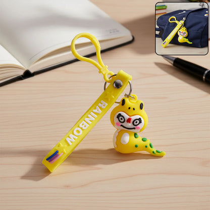 Cute Cartoon Dinosaur Keychain with Rainbow Strap - 1 Pc - Multicolour