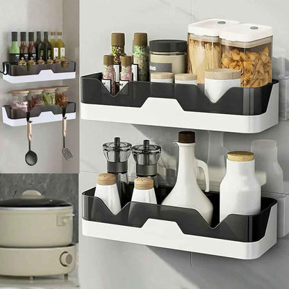 Wall Mounted Adhesive Plastic Storage Shelf for Bathroom & Kitchen (Pack of 2)