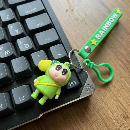 Cute Cartoon Doll Keychain with Strap and Pineapple Charm (1 Pc) - Multicolour