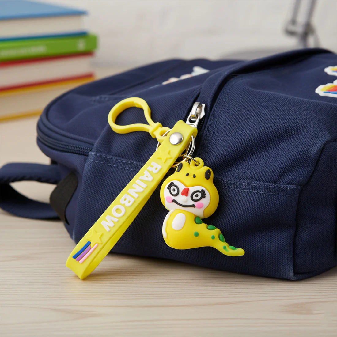 Cute Cartoon Dinosaur Keychain with Rainbow Strap - 1 Pc - Multicolour