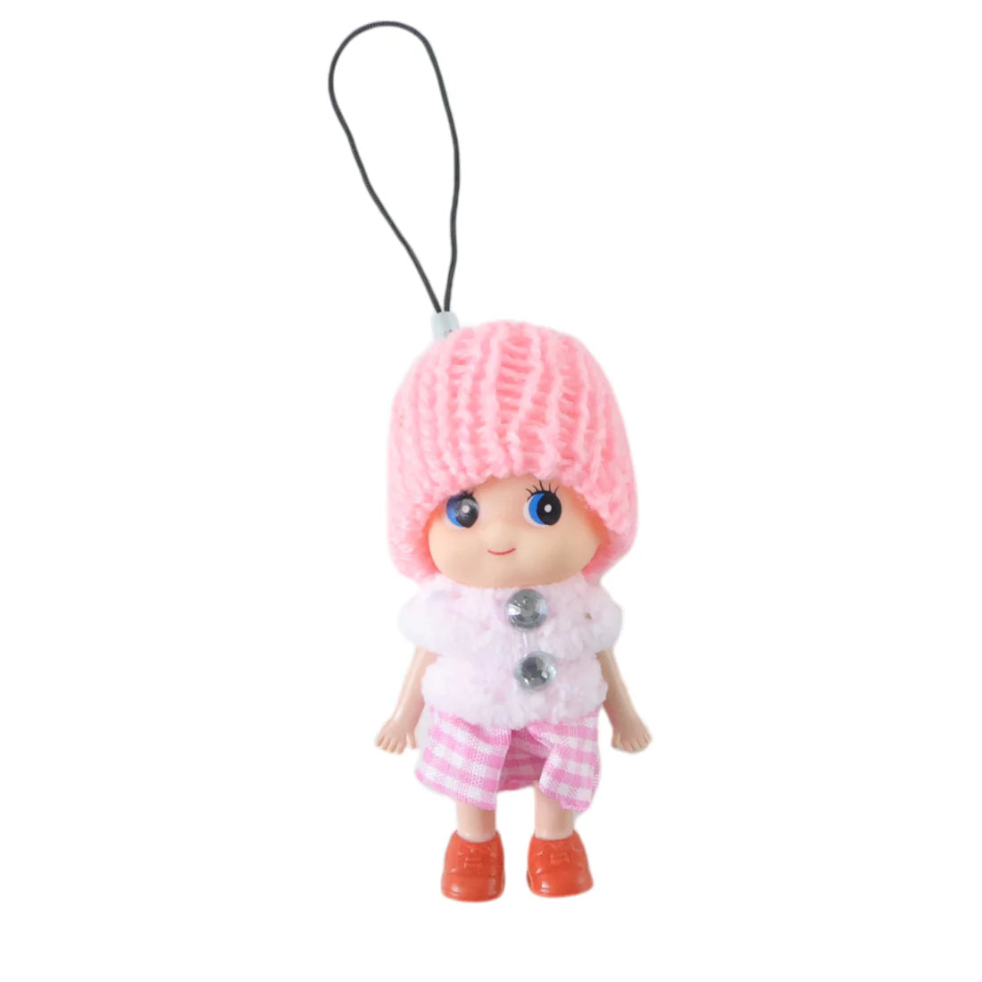Cute Mini Doll Keychain with Soft Knitted Cap – Mixed Colors - 1 pcs