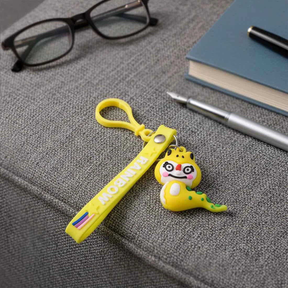 Cute Cartoon Dinosaur Keychain with Rainbow Strap - 1 Pc - Multicolour
