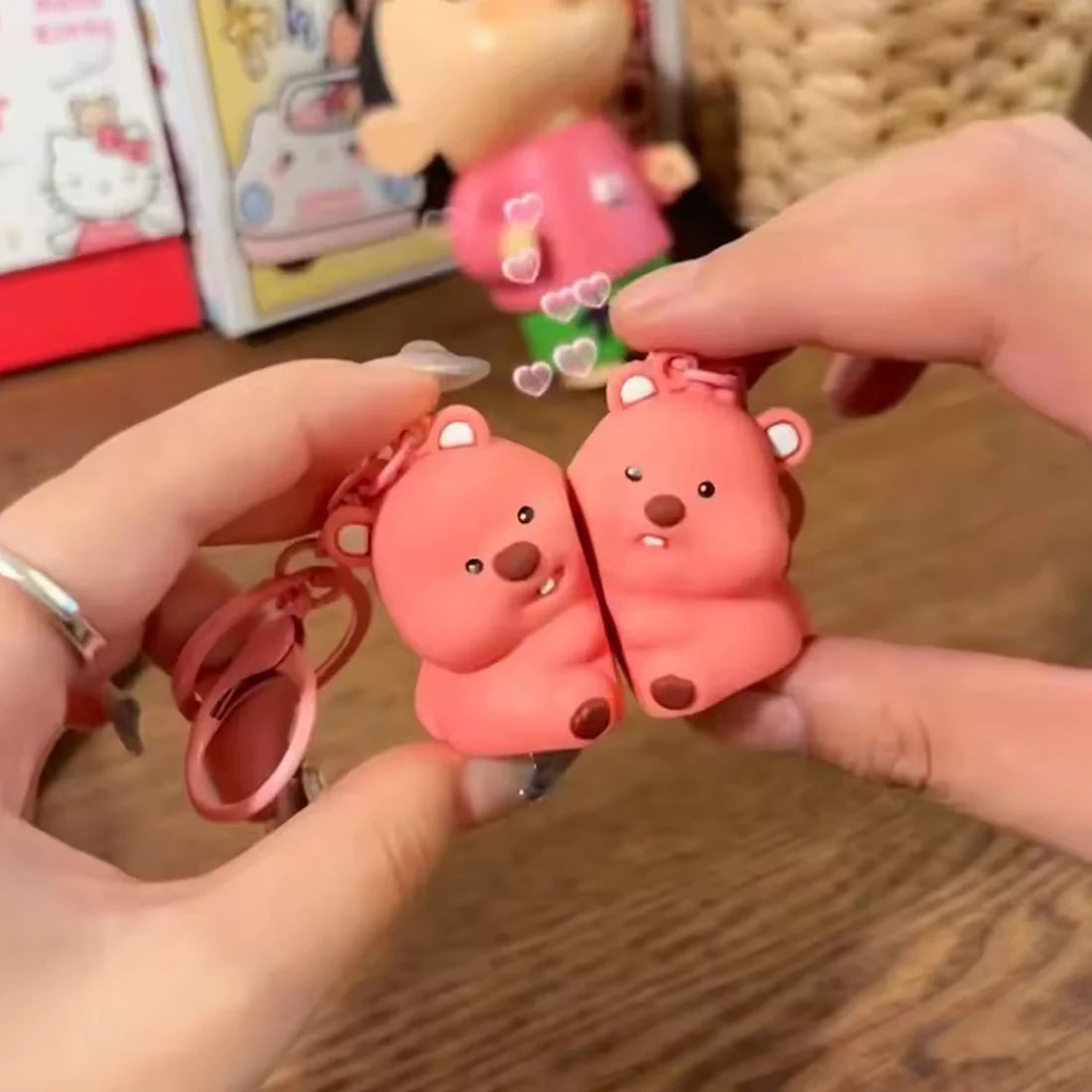 Cute Couple Bear 2-in-1 Matching Keychain Set – Durable Rings - Multicolour