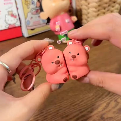 Cute Couple Bear 2-in-1 Matching Keychain Set – Durable Rings - Multicolour