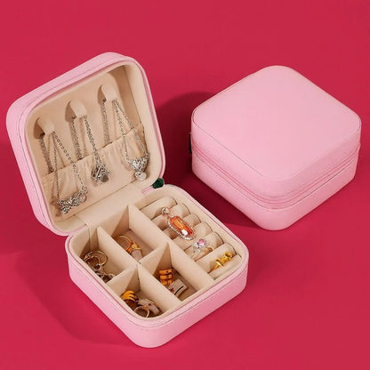 Pink Portable Travel Jewelry Box with Multiple Compartments - 1 pcs