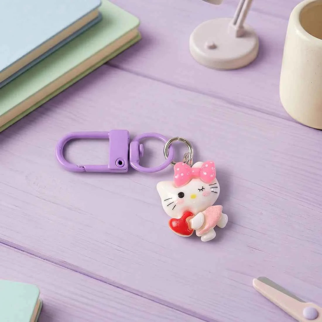 Cartoon Keychain with Heart and Bow (1 Pc)