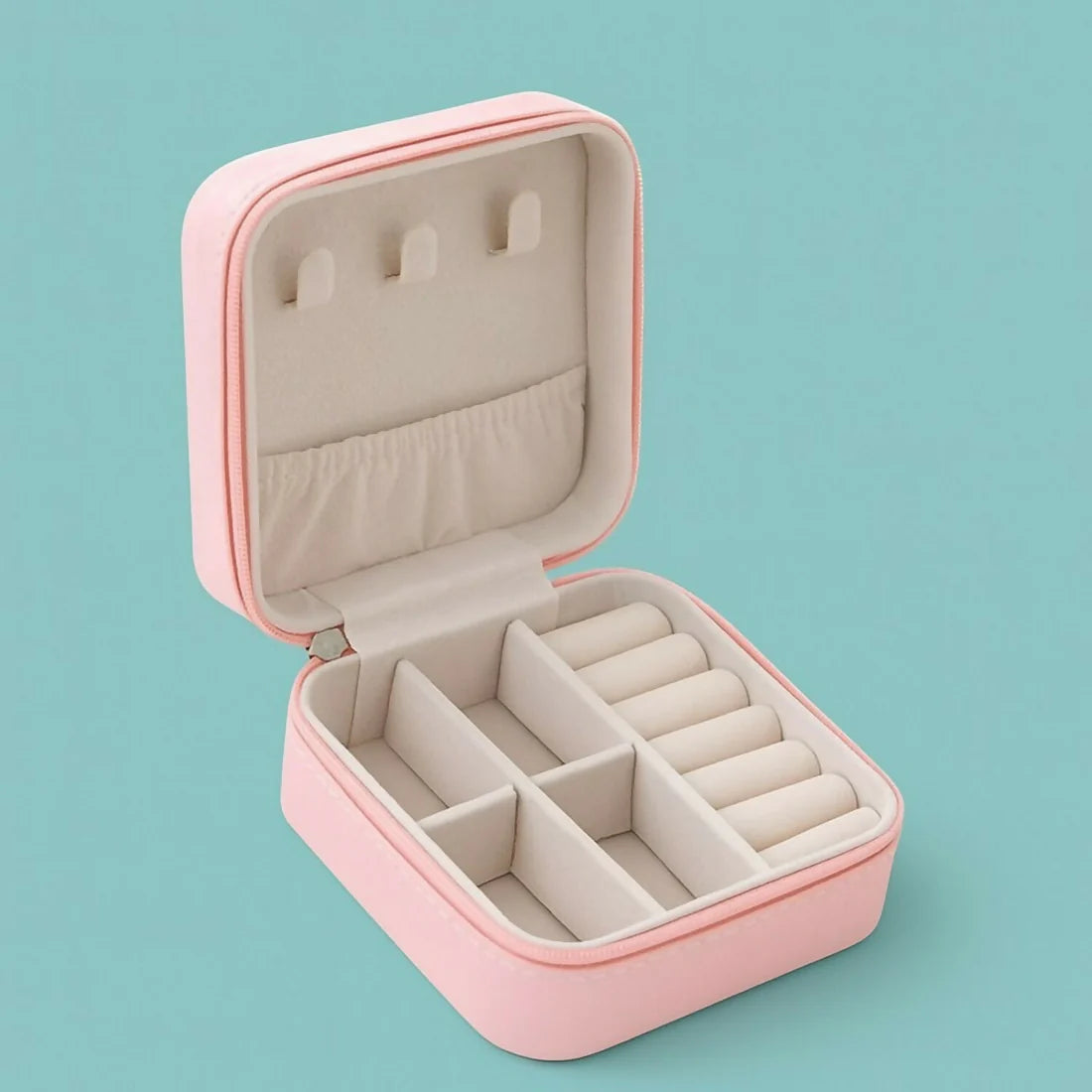 Pink Portable Travel Jewelry Box with Multiple Compartments - 1 pcs