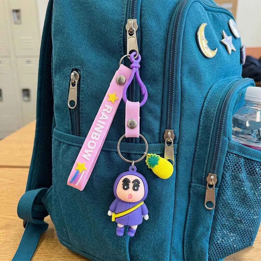 Cute Cartoon Doll Keychain with Strap and Pineapple Charm (1 Pc) - Multicolour