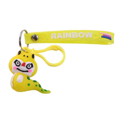 Cute Cartoon Dinosaur Keychain with Rainbow Strap - 1 Pc - Multicolour