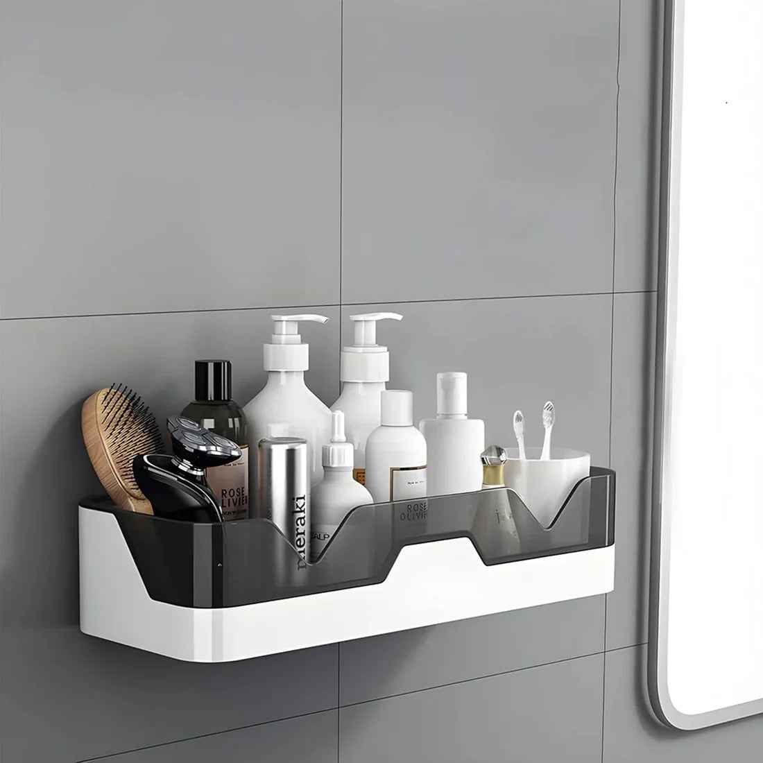 Wall Mounted Adhesive Plastic Storage Shelf for Bathroom & Kitchen (Pack of 2)
