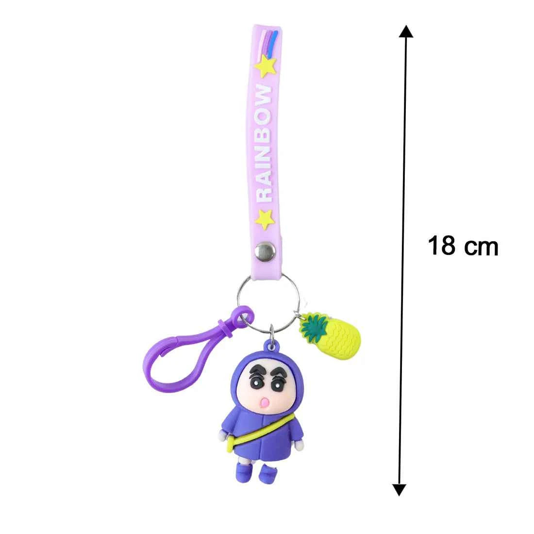 Cute Cartoon Doll Keychain with Strap and Pineapple Charm (1 Pc) - Multicolour