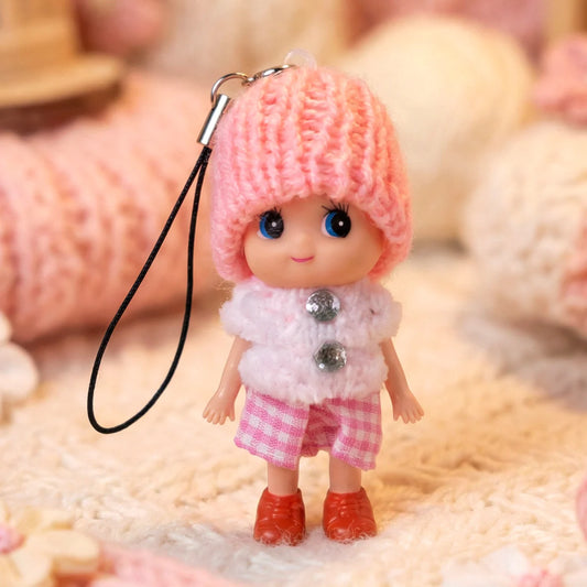 Cute Mini Doll Keychain with Soft Knitted Cap – Mixed Colors - 1 pcs