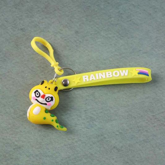 Cute Cartoon Dinosaur Keychain with Rainbow Strap - 1 Pc - Multicolour