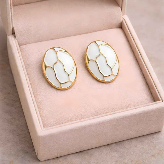 Vintage-Inspired Gold Plated White Mosaic Stud Earrings