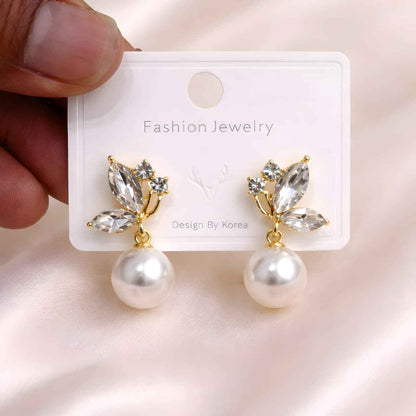 Crystal Butterfly Pearl Drop Earrings ✨