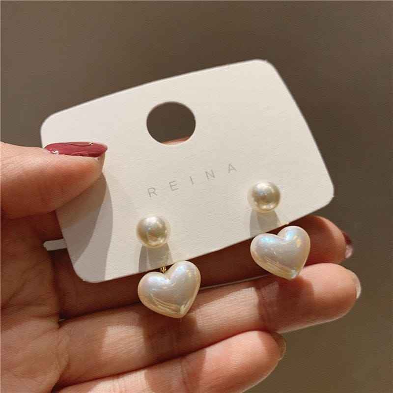 Double the Charm: Pearl & Heart Drop Earrings ✨